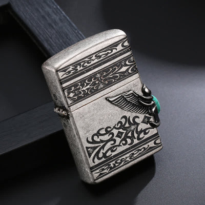 Eagle Wings Turquoise Inlaid Refillable Kerosene Lighter