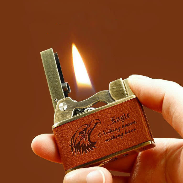 Retro Eagle Pattern Leather Refillable Kerosene Lighter