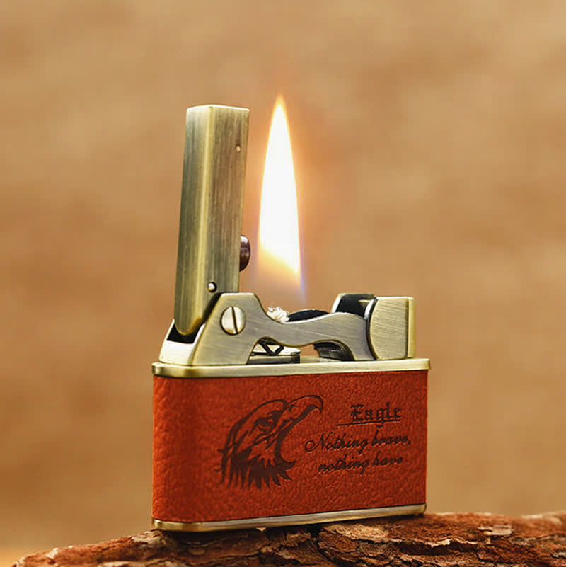 Retro Eagle Pattern Leather Refillable Kerosene Lighter