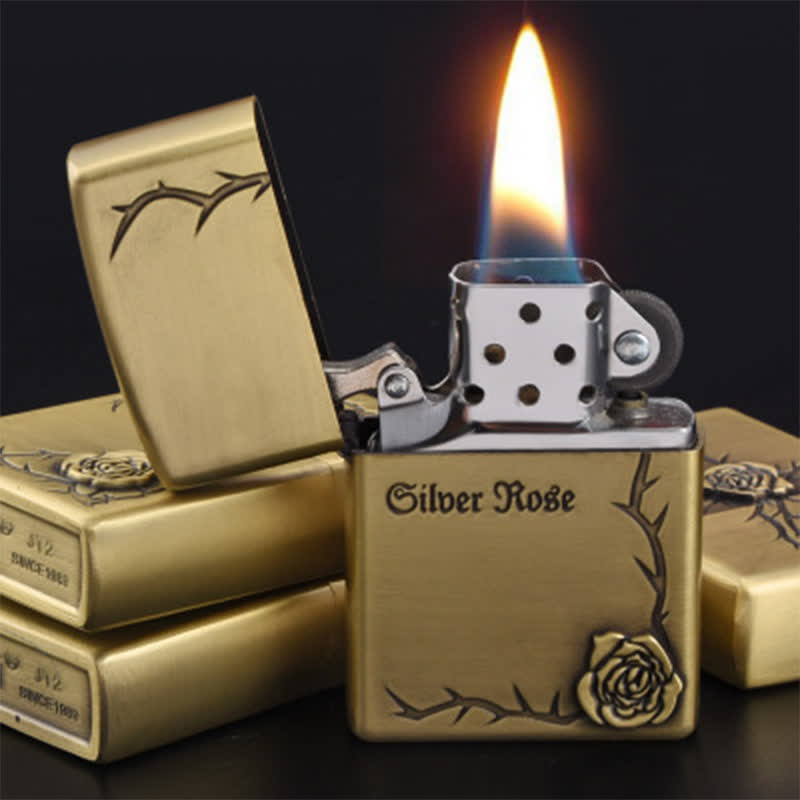 Bronze Embossed Roses Refillable Kerosene Lighter