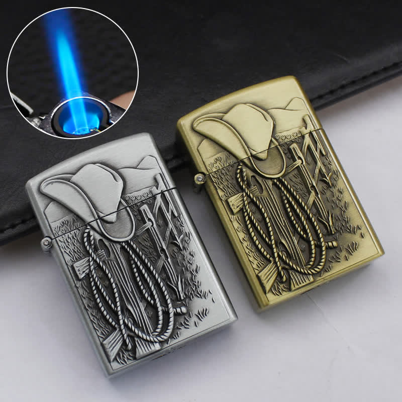 Western Scene Cowboy Hat Refillable Butane Lighter