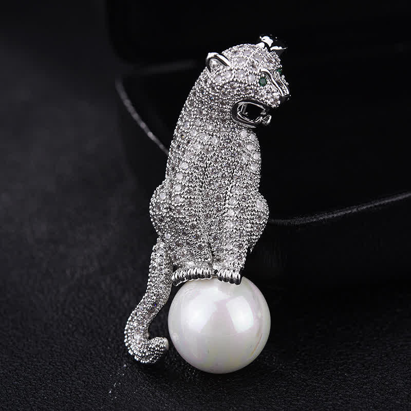 Unisex Leopard Shiny Zircon Faux Pearl Decoration Brooch