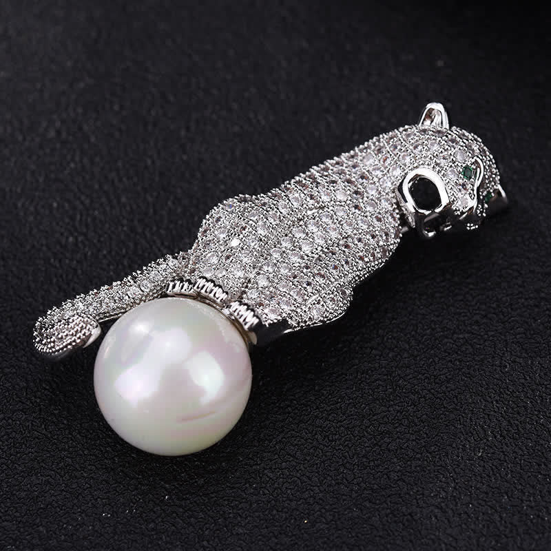 Unisex Leopard Shiny Zircon Faux Pearl Decoration Brooch