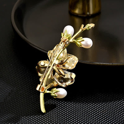 Women's Blue Enamel Magnolia Flower Faux Pearl Brooch