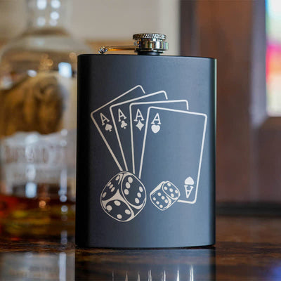 2-10 oz Poker Dice Laser Pattern Stainless Steel Portable Flask