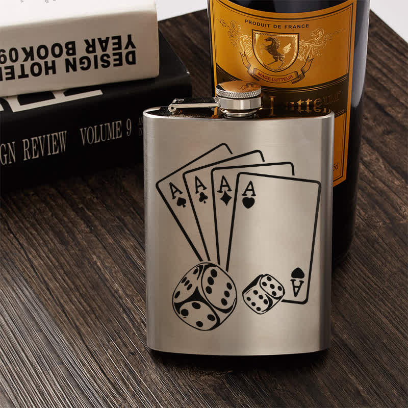 3-10 oz Poker Dice Laser Pattern Stainless Steel Portable Flask