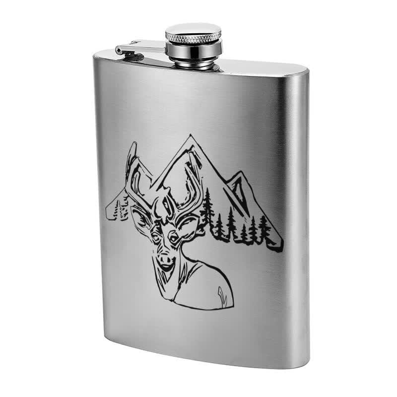 2-10 oz Deer Hunting Laser Pattern Stainless Steel Portable Flask