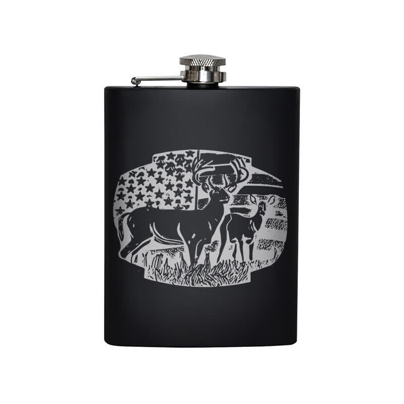 2-10 oz Deers USA Flag Laser Pattern Stainless Steel Portable Flask