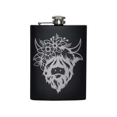 2-10 oz Cow with Flowers Laser Pattern Stainless Steel Portable Flask