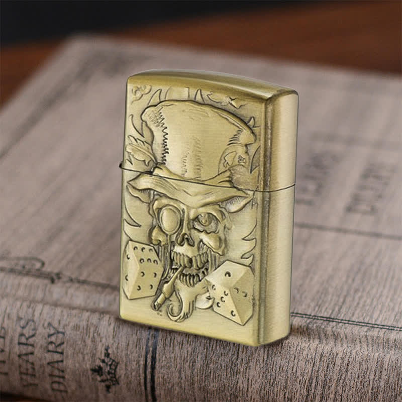 Joker Skull with Dice Bronze Refillable Kerosene Lighter