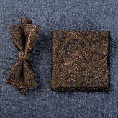 5Pcs Men's Dark Brown & Black Paisley Bow Ties Gift Box