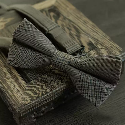 5Pcs Men's Vintage Coffee Brown Plaid Bow Ties Gift Box