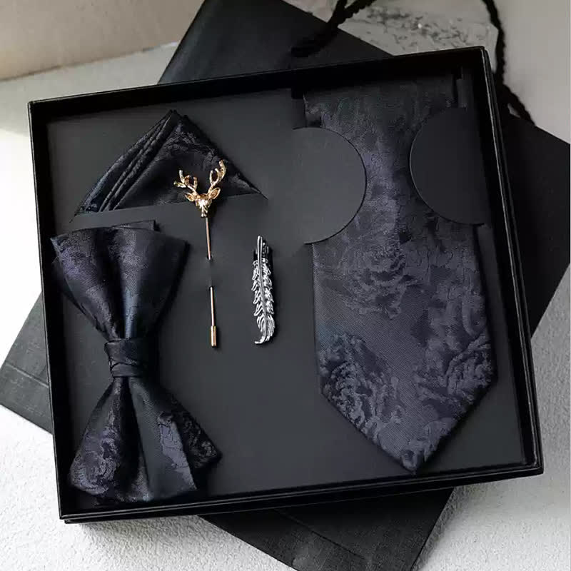 5Pcs Men's Black Peony Graceful Bow Ties Gift Box