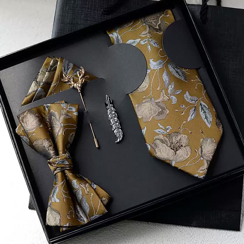 5Pcs Men's Ginger Floral Leaf Pattern Bow Ties Gift Box