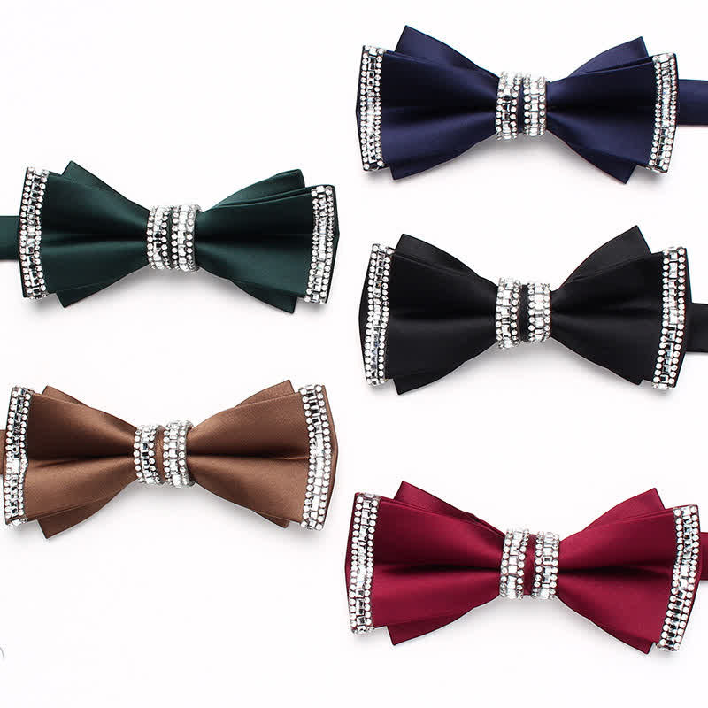 Men's Solid Color Shimmering Rhinestone Double Layers Bow Tie