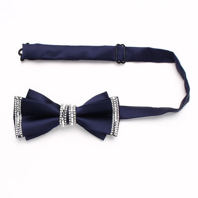 Men's Solid Color Shimmering Rhinestone Double Layers Bow Tie