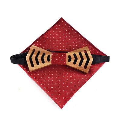 2Pcs Men's Novelty Cutout Regular Shape Wooden Bow Tie Set