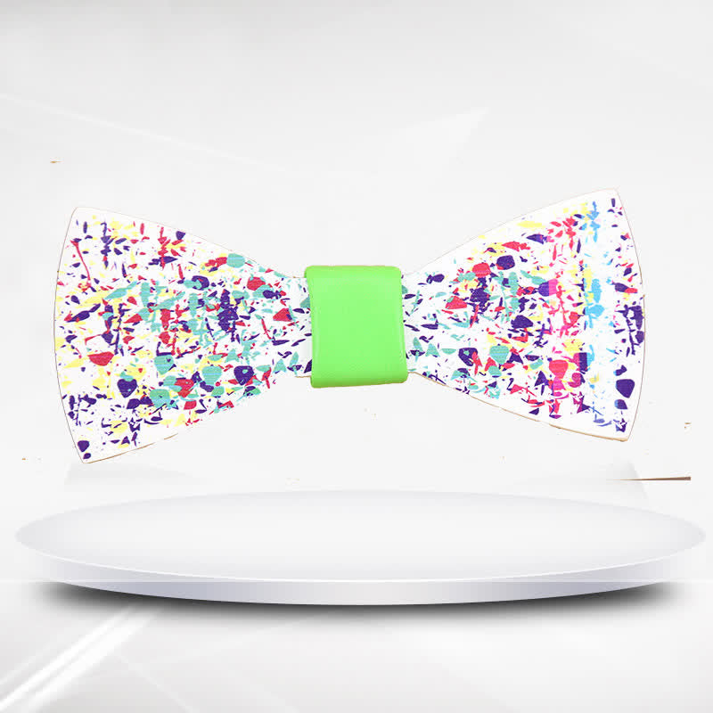 Men's Artistic Paint Splatter Wooden Bow Tie