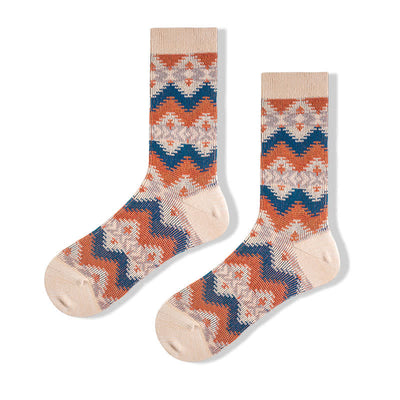 Bright Tribal Wave Pattern Cotton Crew Socks