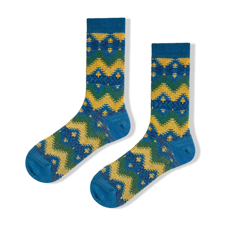 Bright Tribal Wave Pattern Cotton Crew Socks