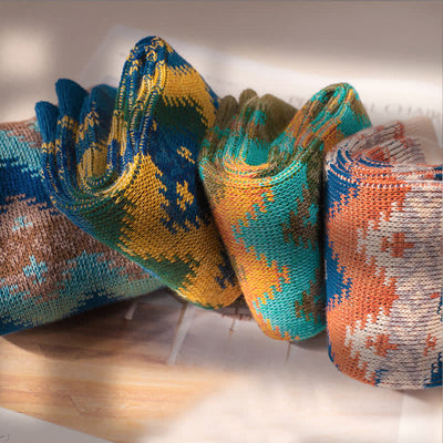 Bright Tribal Wave Pattern Cotton Crew Socks