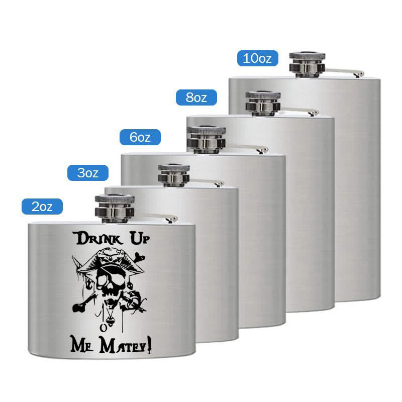 2-10 oz Pirate Skull Drink Laser Pattern Stainless Steel Portable Flask