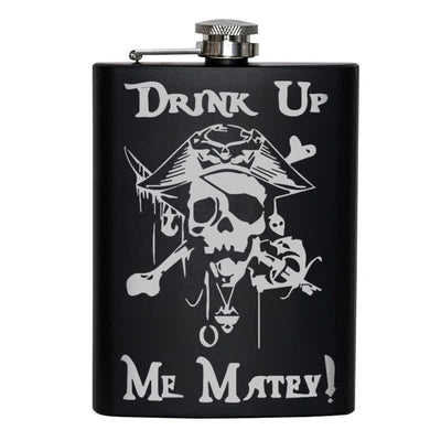 2-10 oz Pirate Skull Drink Laser Pattern Stainless Steel Portable Flask