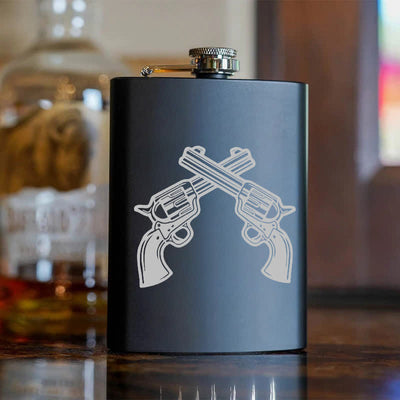 2-10 oz Crossed Pistols Laser Pattern Stainless Steel Portable Flask