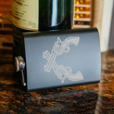 2-10 oz Crossed Pistols Laser Pattern Stainless Steel Portable Flask