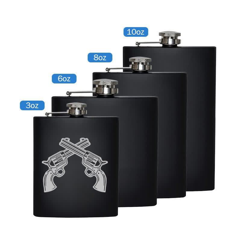 2-10 oz Crossed Pistols Laser Pattern Stainless Steel Portable Flask