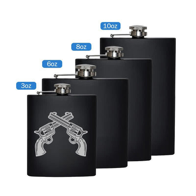 2-10 oz Crossed Pistols Laser Pattern Stainless Steel Portable Flask