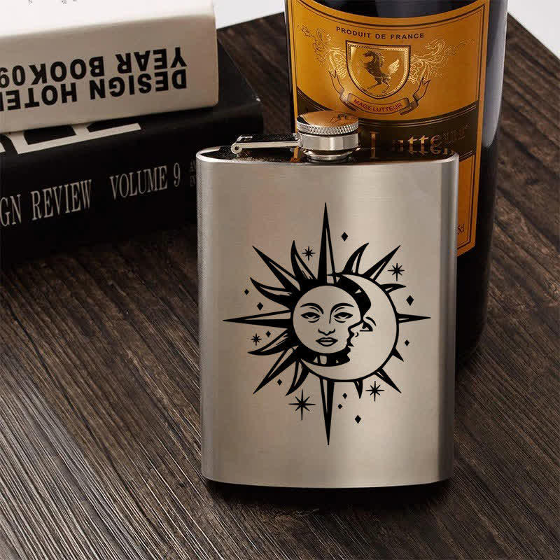 2-10 oz Sun & Moon Laser Pattern Stainless Steel Portable Flask