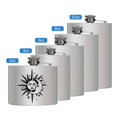 2-10 oz Sun & Moon Laser Pattern Stainless Steel Portable Flask