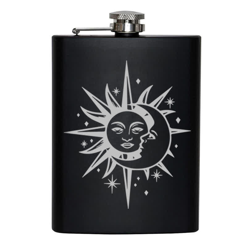 2-10 oz Sun & Moon Laser Pattern Stainless Steel Portable Flask