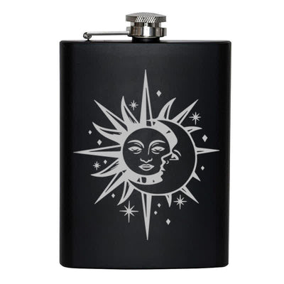 2-10 oz Sun & Moon Laser Pattern Stainless Steel Portable Flask