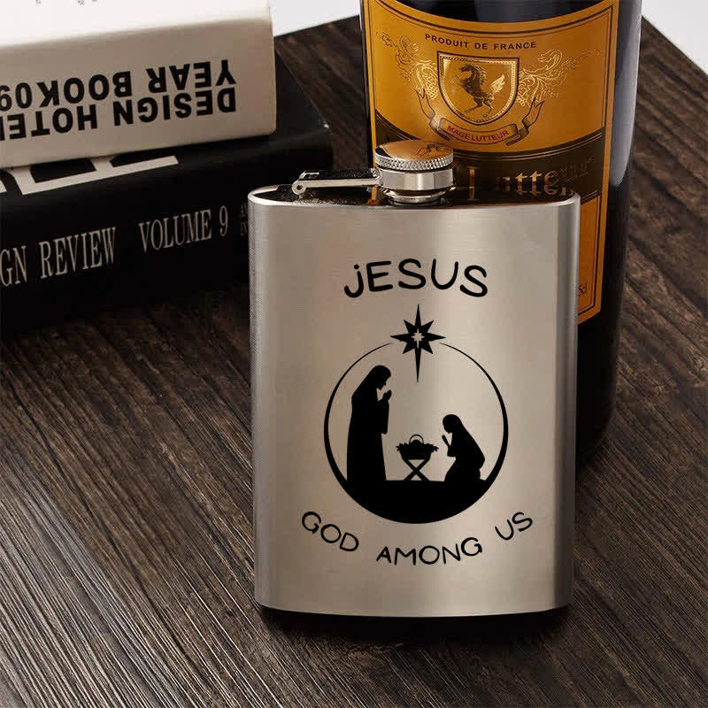 2-10 oz Nativity Scene Laser Pattern Stainless Steel Portable Flask