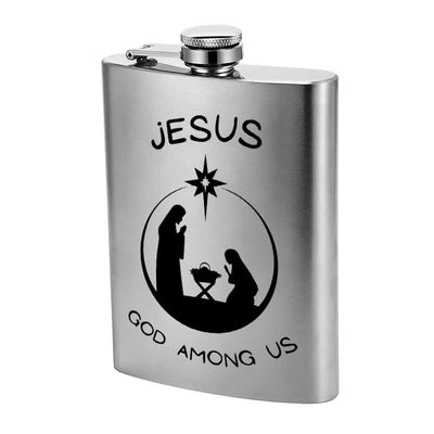 2-10 oz Nativity Scene Laser Pattern Stainless Steel Portable Flask