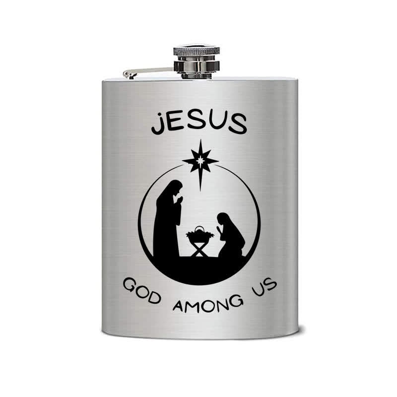 2-10 oz Nativity Scene Laser Pattern Stainless Steel Portable Flask