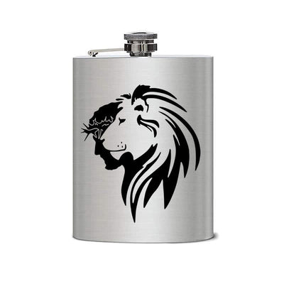 2-10 oz Jesus Christ Lion Head Laser Pattern Stainless Steel Portable Flask