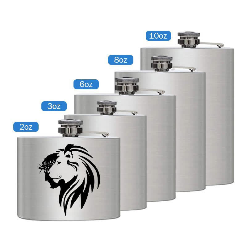 2-10 oz Jesus Christ Lion Head Laser Pattern Stainless Steel Portable Flask