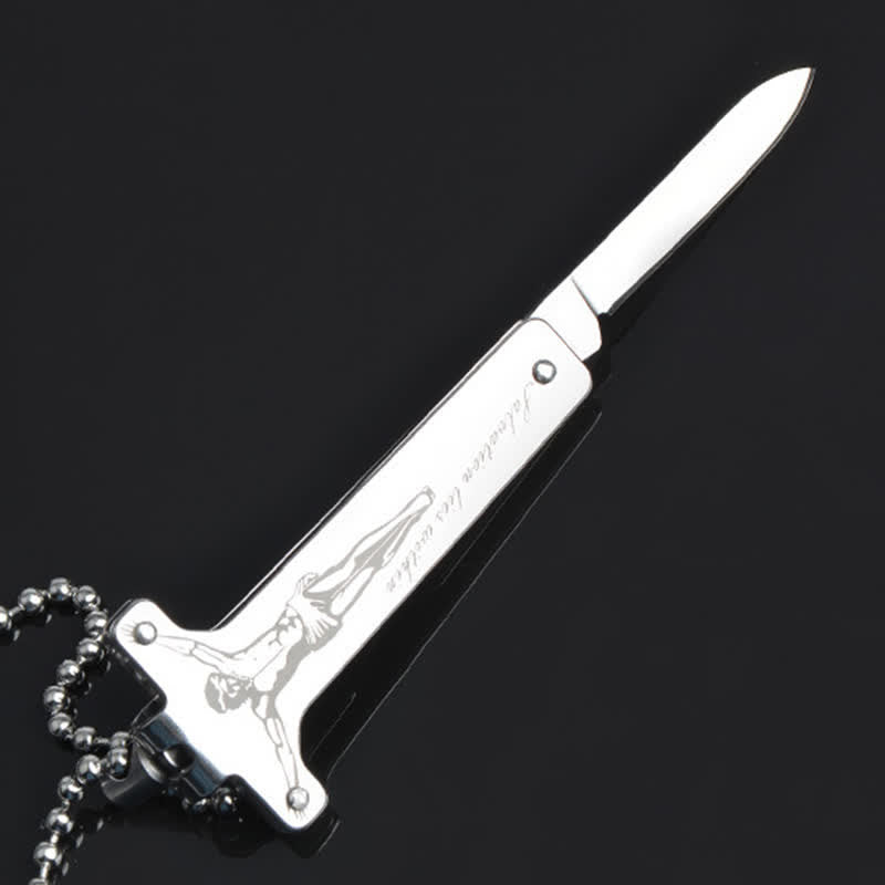 Mini Creative Jesus Holy Cross Pendant Folding Knife Necklace