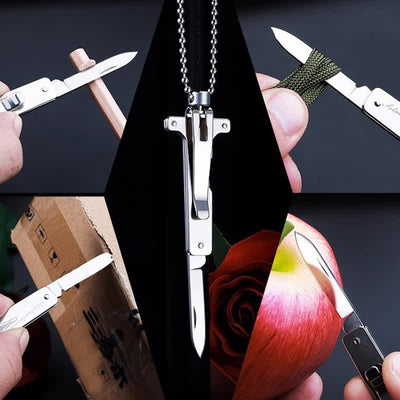 Mini Creative Jesus Holy Cross Pendant Folding Knife Necklace