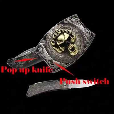 Skull DIY Hidden Knife Belt Buckle Rose Lighter Jesus Cross Necklace Bundle Set