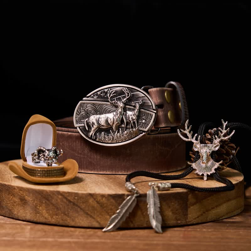 Deer DIY Hidden Knife Belt Buckle Bolo Tie Ghost Goat Ring Bundle Set