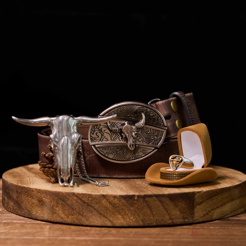 Longhorn Bull DIY Hidden Knife Belt Buckle Pendant Ring Bundle Set