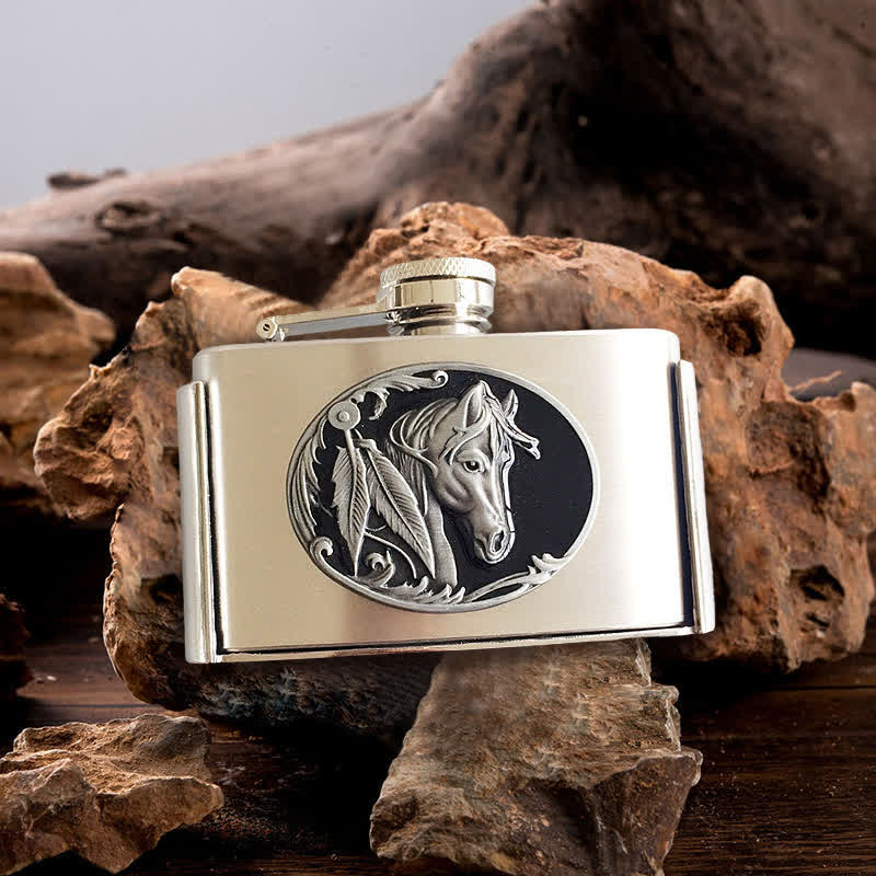 Horse DIY Hidden Knife Belt Buckle 3oz. Flask Buckle Goat Ring Bundle Set