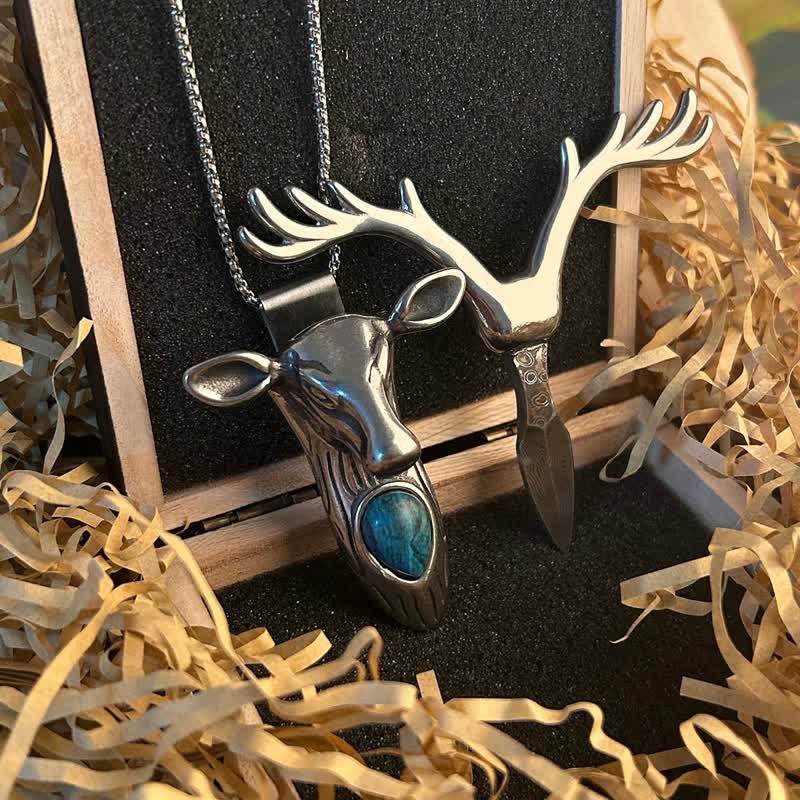 Deer Skull Turquoise Multi-function EDC Tool Pendant Belt Buckle (Pre-Sale)