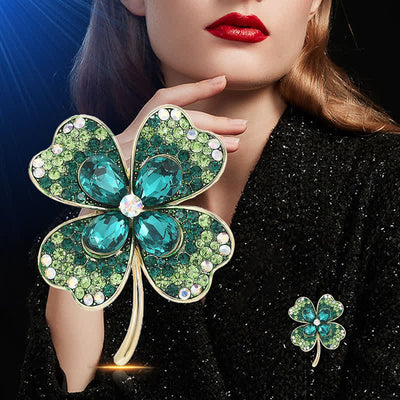 Women's Green Lucky Four Leaf Clover Brooch