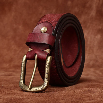 Western Carved Embossed Pattern Thicken Leather Belt