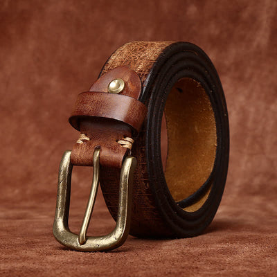 Western Carved Embossed Pattern Thicken Leather Belt